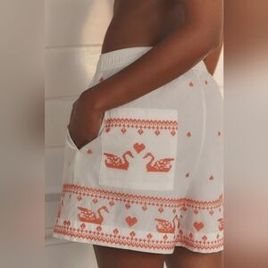 ❣️🪷NWT Anthropologie x LyreBird Cross-Stitch Boxer Shorts Ivory Pattern, XL 🌙